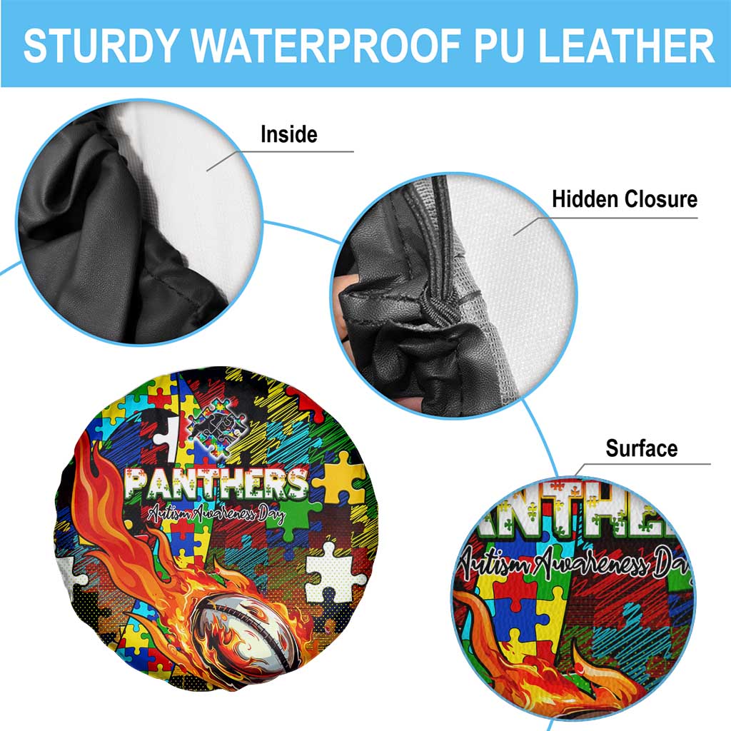 Panthers Autism Awareness Spare Tire Cover Puzzle Flames Rugby Ball