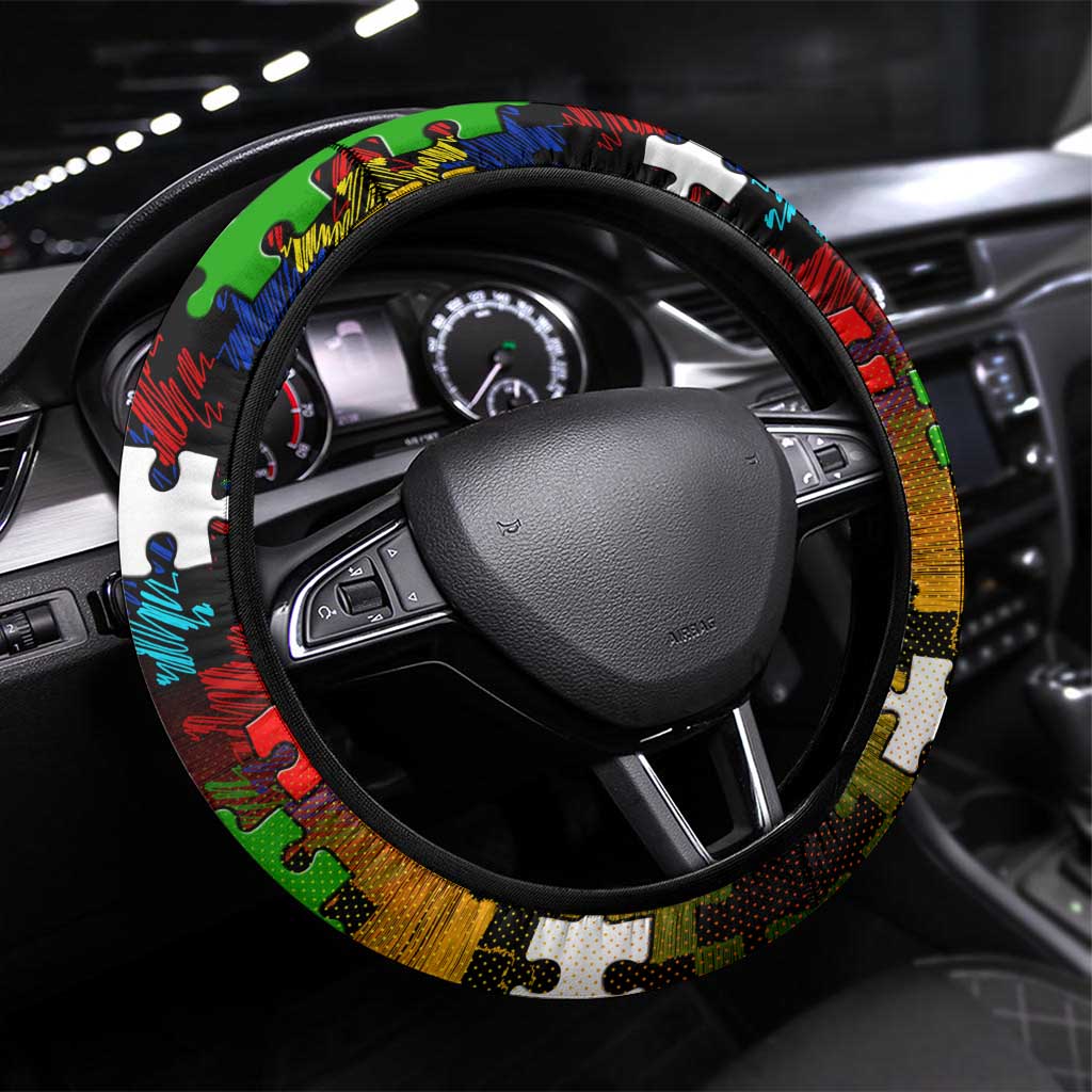 Panthers Autism Awareness Steering Wheel Cover Puzzle Flames Rugby Ball