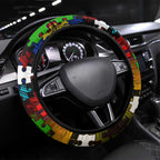 Panthers Autism Awareness Steering Wheel Cover Puzzle Flames Rugby Ball