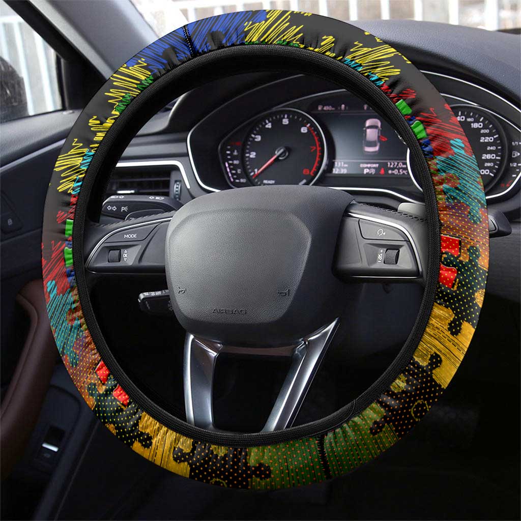 Panthers Autism Awareness Steering Wheel Cover Puzzle Flames Rugby Ball