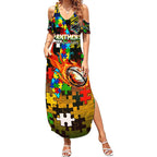 Panthers Autism Awareness Summer Maxi Dress Puzzle Flames Rugby Ball