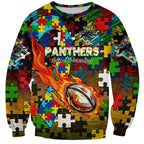 Panthers Autism Awareness Sweatshirt Puzzle Flames Rugby Ball
