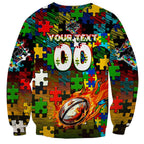 Panthers Autism Awareness Sweatshirt Puzzle Flames Rugby Ball