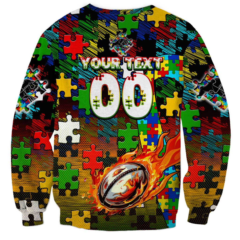 Panthers Autism Awareness Sweatshirt Puzzle Flames Rugby Ball