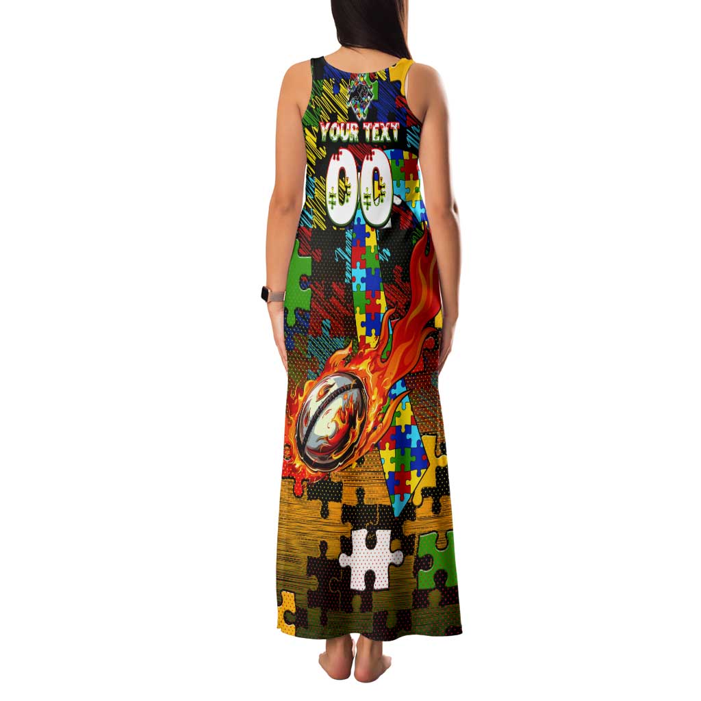 Panthers Autism Awareness Tank Maxi Dress Puzzle Flames Rugby Ball