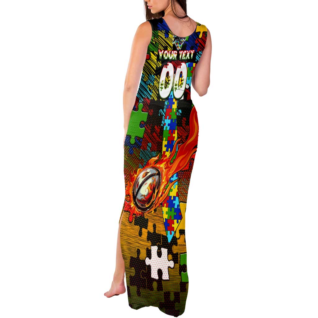 Panthers Autism Awareness Tank Maxi Dress Puzzle Flames Rugby Ball