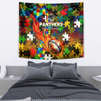 Panthers Autism Awareness Tapestry Puzzle Flames Rugby Ball