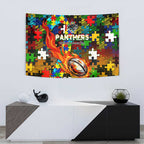 Panthers Autism Awareness Tapestry Puzzle Flames Rugby Ball