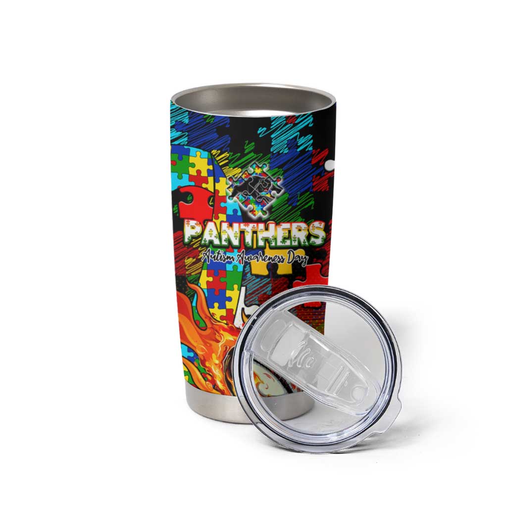 Panthers Autism Awareness Tumbler Cup Puzzle Flames Rugby Ball