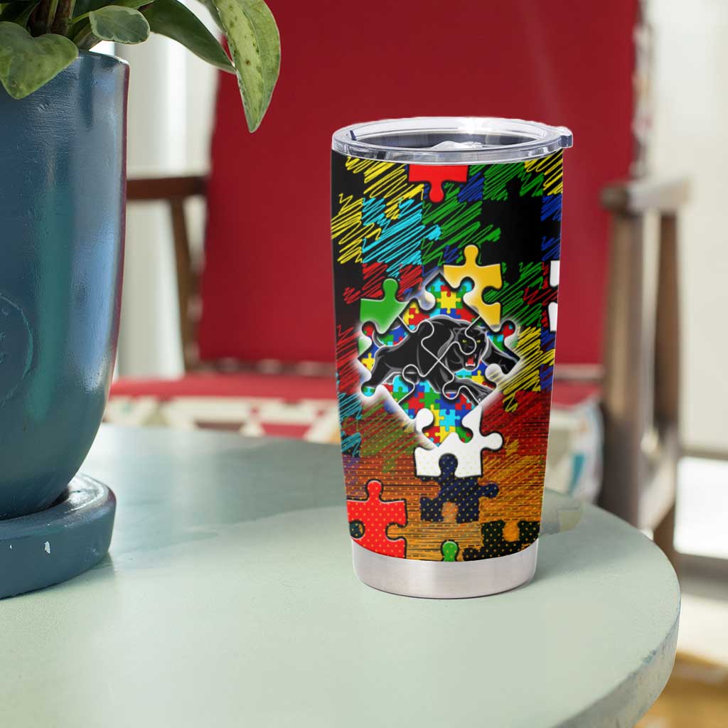 Panthers Autism Awareness Tumbler Cup Puzzle Flames Rugby Ball