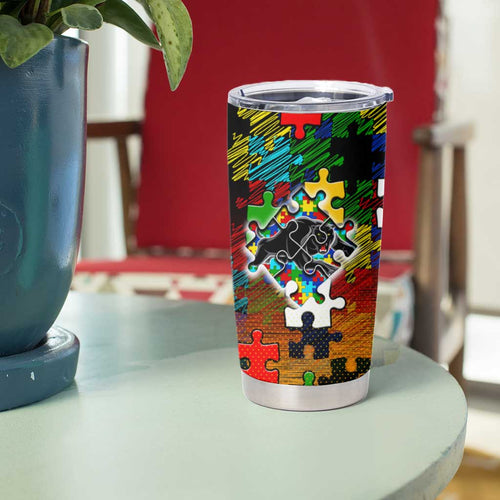 Panthers Autism Awareness Tumbler Cup Puzzle Flames Rugby Ball