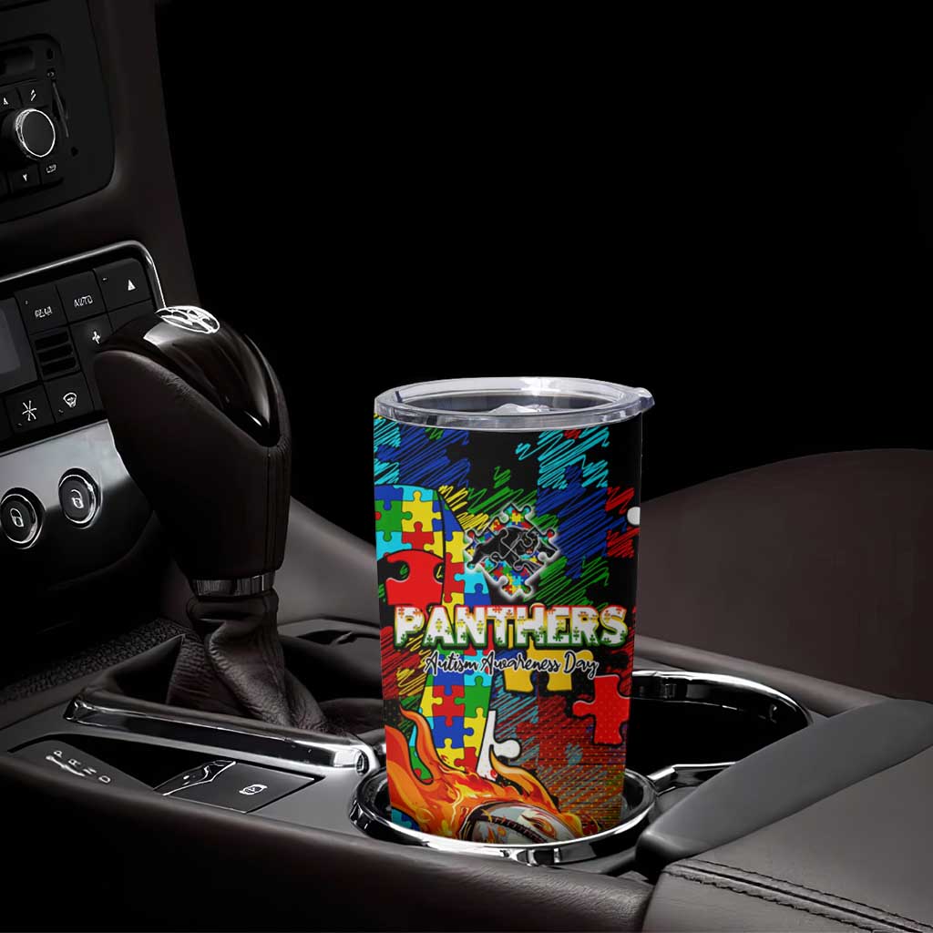 Panthers Autism Awareness Tumbler Cup Puzzle Flames Rugby Ball