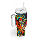 Panthers Autism Awareness Tumbler With Handle Puzzle Flames Rugby Ball