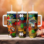 Panthers Autism Awareness Tumbler With Handle Puzzle Flames Rugby Ball