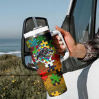 Panthers Autism Awareness Tumbler With Handle Puzzle Flames Rugby Ball