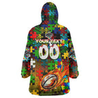 Panthers Autism Awareness Wearable Blanket Hoodie Puzzle Flames Rugby Ball
