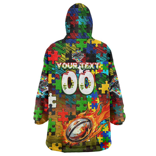 Panthers Autism Awareness Wearable Blanket Hoodie Puzzle Flames Rugby Ball