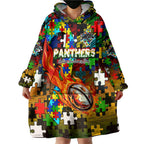 Panthers Autism Awareness Wearable Blanket Hoodie Puzzle Flames Rugby Ball