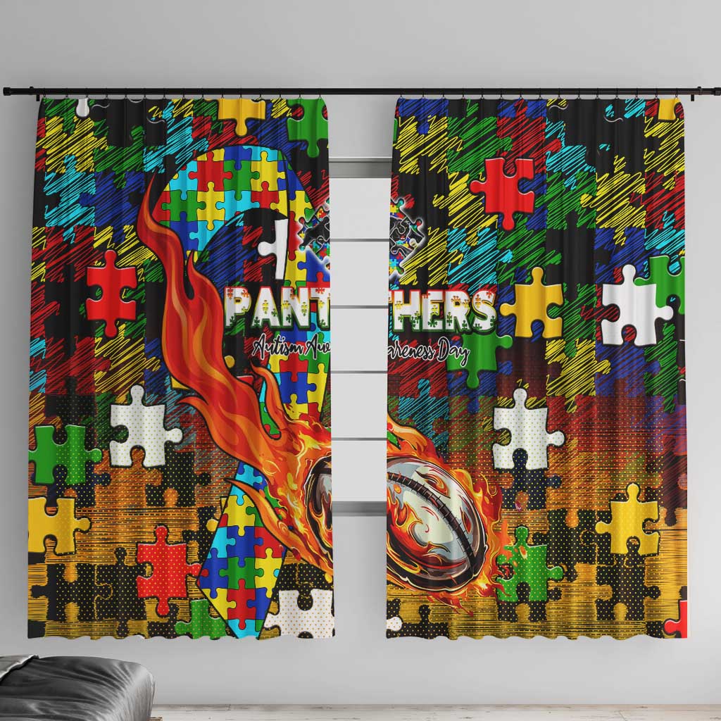 Panthers Autism Awareness Window Curtain Puzzle Flames Rugby Ball