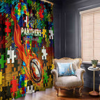 Panthers Autism Awareness Window Curtain Puzzle Flames Rugby Ball