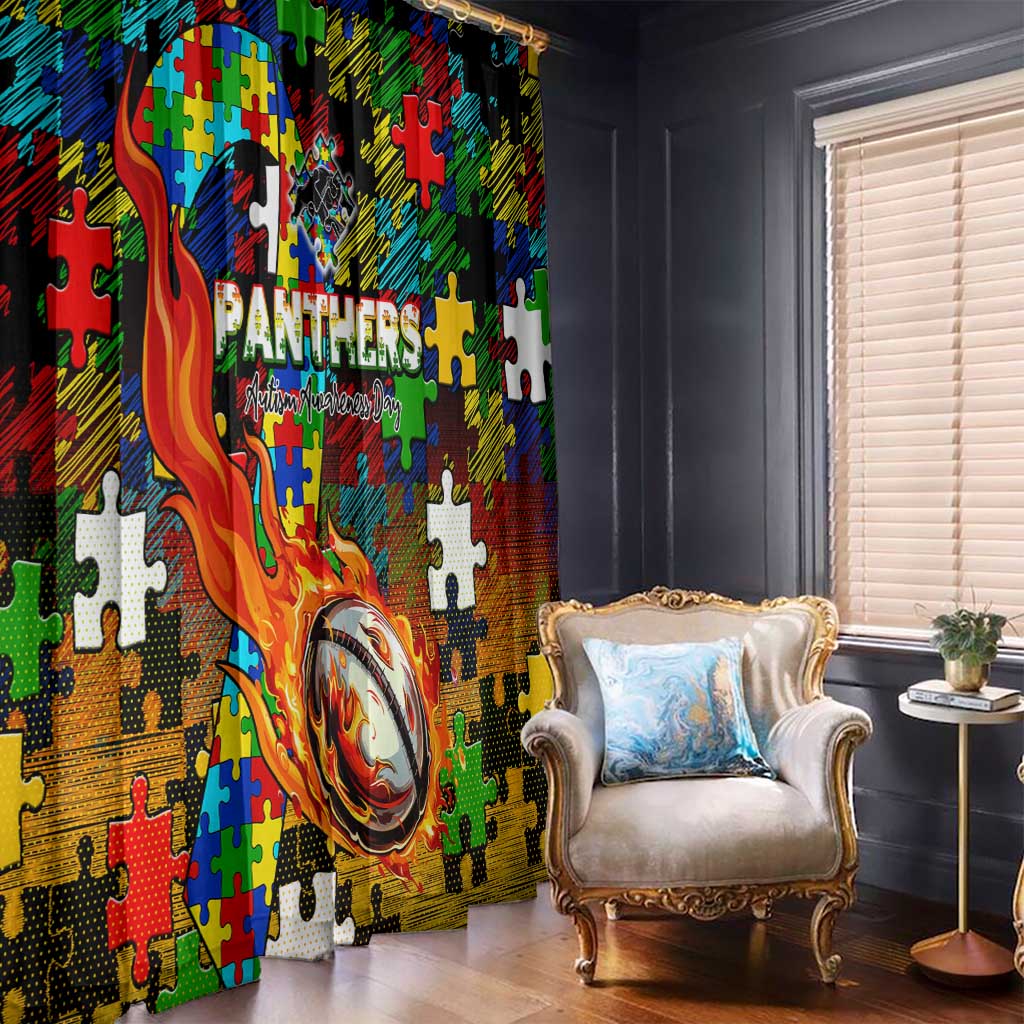 Panthers Autism Awareness Window Curtain Puzzle Flames Rugby Ball