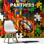 Panthers Autism Awareness Window Curtain Puzzle Flames Rugby Ball