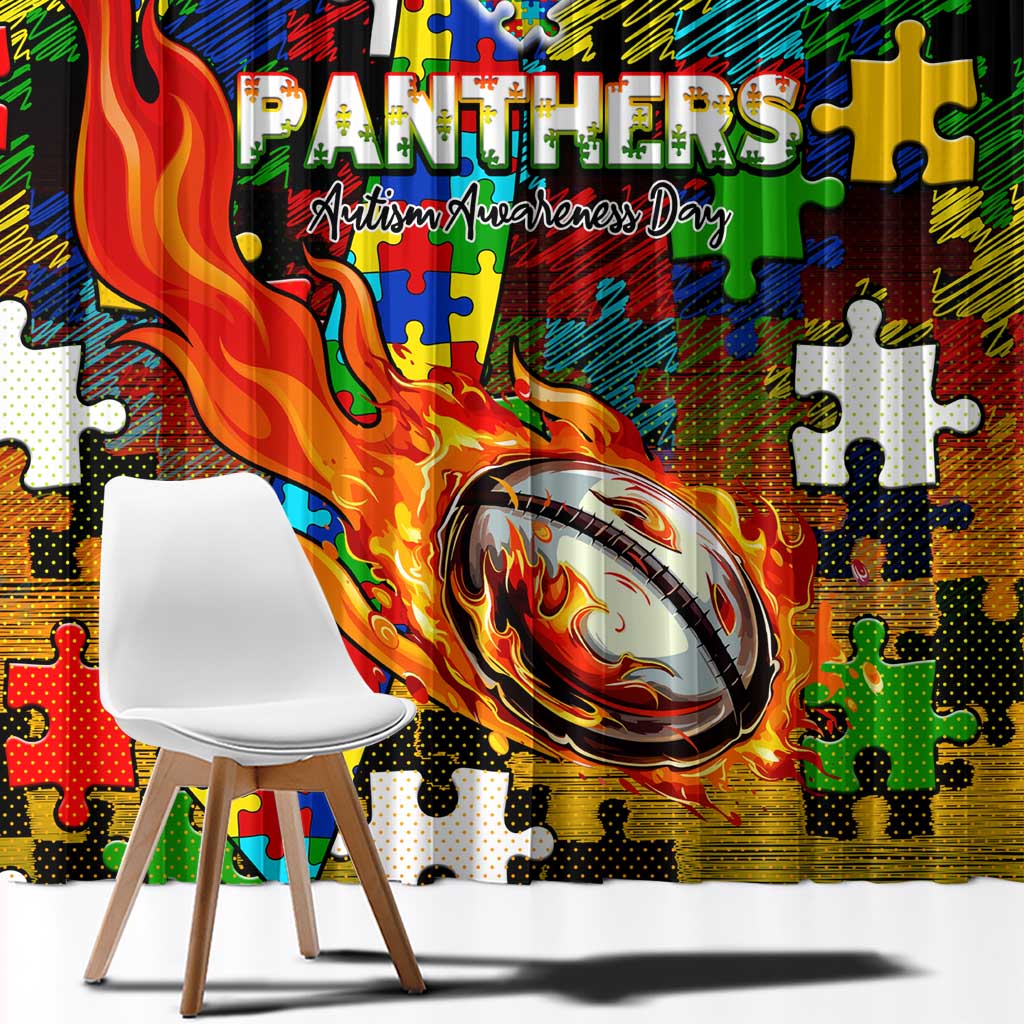 Panthers Autism Awareness Window Curtain Puzzle Flames Rugby Ball