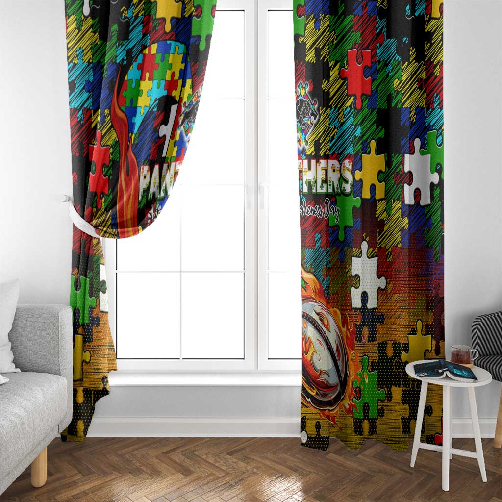Panthers Autism Awareness Window Curtain Puzzle Flames Rugby Ball