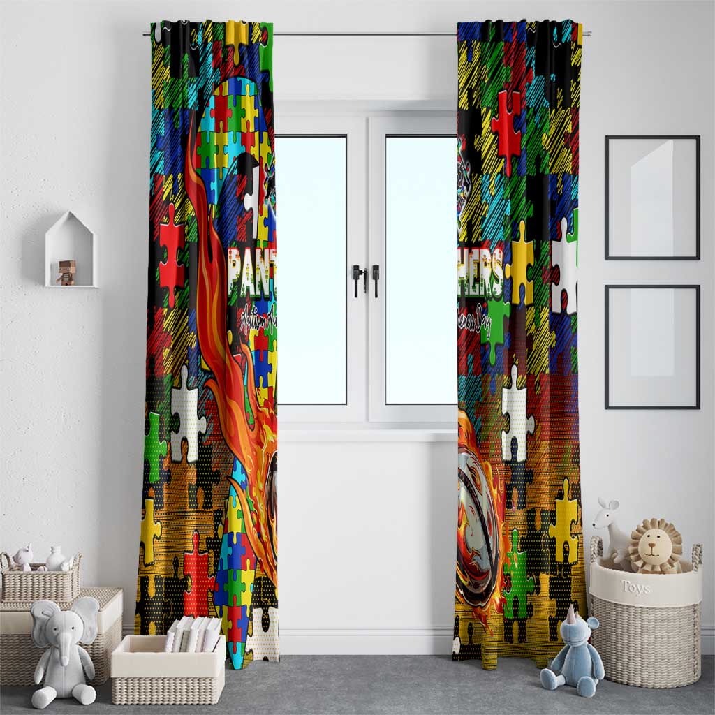 Panthers Autism Awareness Window Curtain Puzzle Flames Rugby Ball