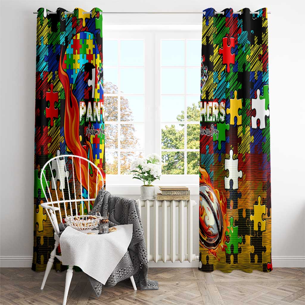 Panthers Autism Awareness Window Curtain Puzzle Flames Rugby Ball