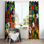 Panthers Autism Awareness Window Curtain Puzzle Flames Rugby Ball