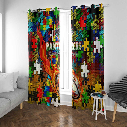 Panthers Autism Awareness Window Curtain Puzzle Flames Rugby Ball