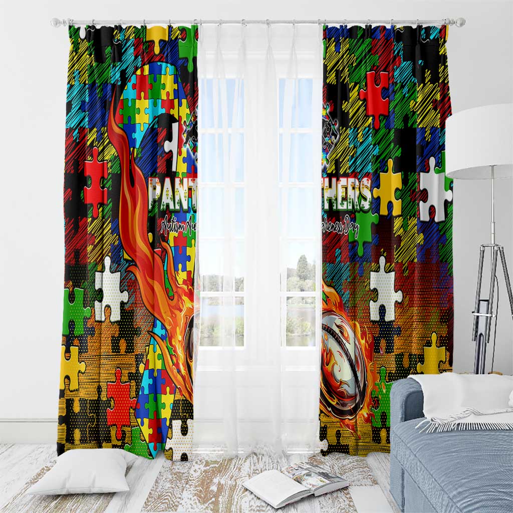 Panthers Autism Awareness Window Curtain Puzzle Flames Rugby Ball