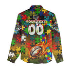 Panthers Autism Awareness Women Casual Shirt Puzzle Flames Rugby Ball