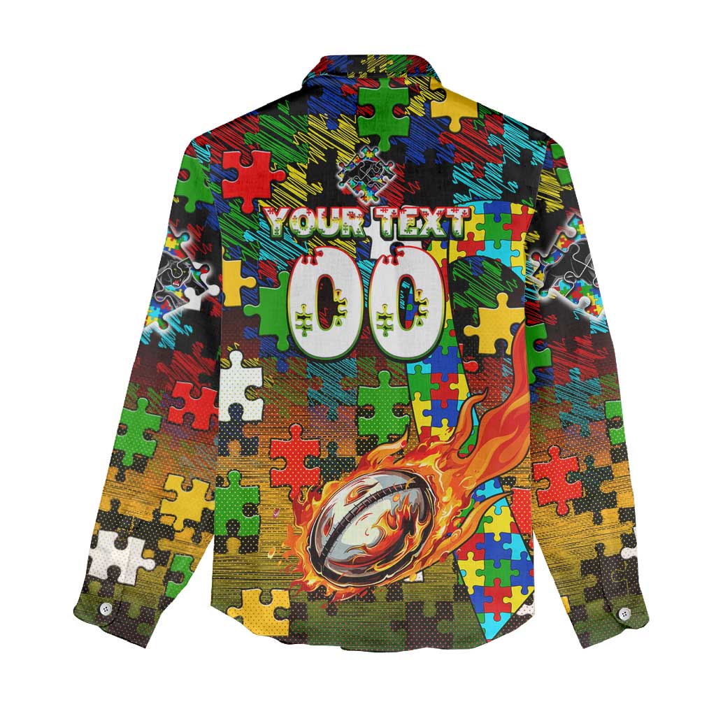 Panthers Autism Awareness Women Casual Shirt Puzzle Flames Rugby Ball