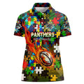 Panthers Autism Awareness Women Polo Shirt Puzzle Flames Rugby Ball
