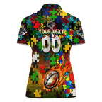 Panthers Autism Awareness Women Polo Shirt Puzzle Flames Rugby Ball