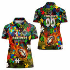 Panthers Autism Awareness Women Polo Shirt Puzzle Flames Rugby Ball