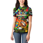 Panthers Autism Awareness Women Polo Shirt Puzzle Flames Rugby Ball
