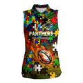 Panthers Autism Awareness Women Sleeveless Polo Shirt Puzzle Flames Rugby Ball