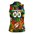 Panthers Autism Awareness Women Sleeveless Polo Shirt Puzzle Flames Rugby Ball