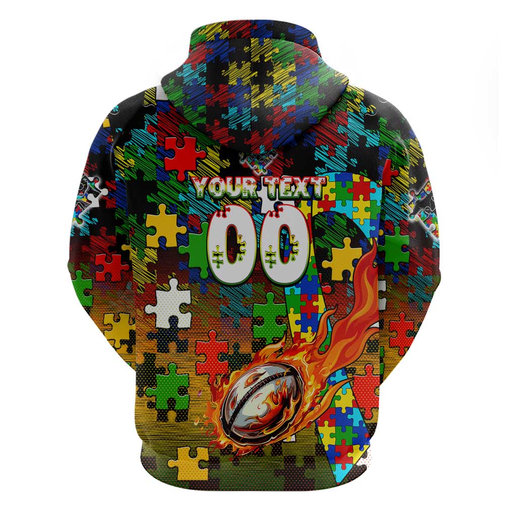 Panthers Autism Awareness Zip Hoodie Puzzle Flames Rugby Ball