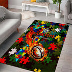 Rabbitohs Autism Awareness Area Rug Puzzle Flames Rugby Ball