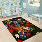 Rabbitohs Autism Awareness Area Rug Puzzle Flames Rugby Ball