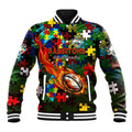 Rabbitohs Autism Awareness Baseball Jacket Puzzle Flames Rugby Ball