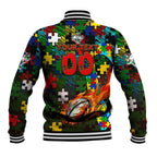 Rabbitohs Autism Awareness Baseball Jacket Puzzle Flames Rugby Ball
