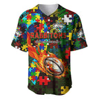 Rabbitohs Autism Awareness Baseball Jersey Puzzle Flames Rugby Ball
