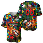 Rabbitohs Autism Awareness Baseball Jersey Puzzle Flames Rugby Ball