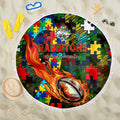 Rabbitohs Autism Awareness Beach Blanket Puzzle Flames Rugby Ball