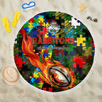 Rabbitohs Autism Awareness Beach Blanket Puzzle Flames Rugby Ball